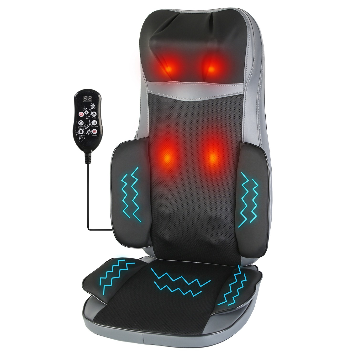 3D Shiatsu Massage Pad Neck-to-Lumbar Kneading + Heat 8 Nodes Full Body Relief