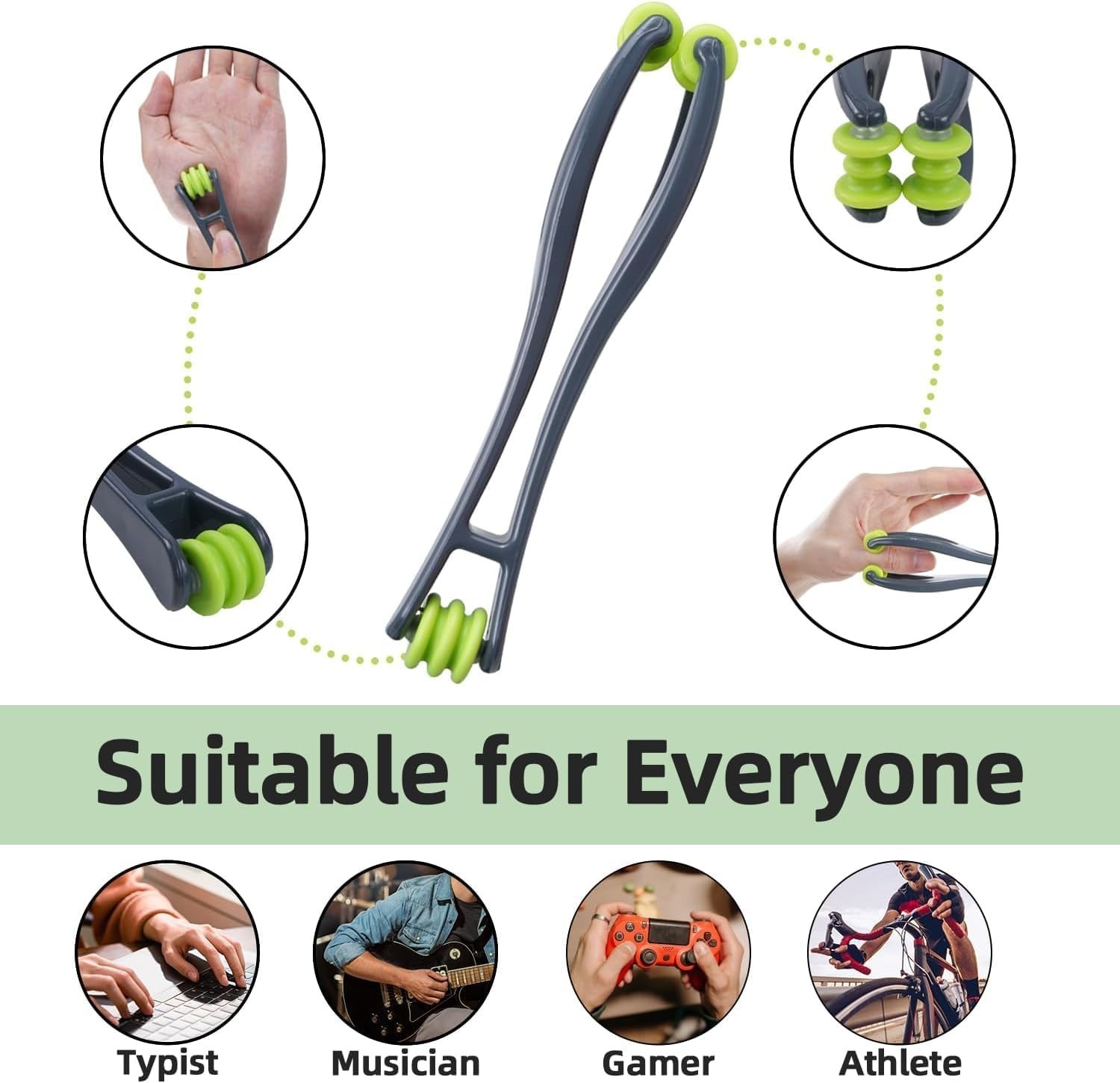 2 in 1 Finger Hand Massager Roller with 5PCS Acupressure Rings Stress Relief Set
