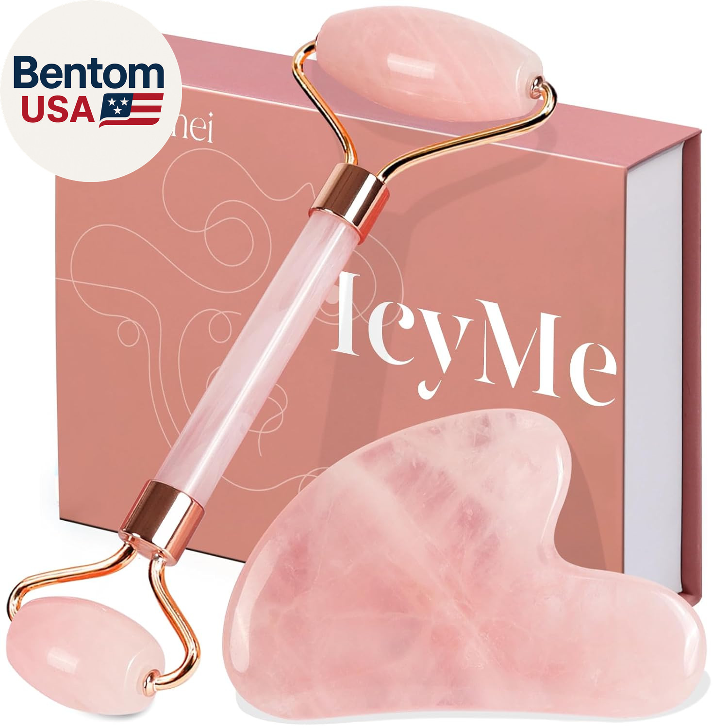 Icyme Jade Roller & Gua Sha, Face Roller Redness Reducing Skin Care Tools, Self