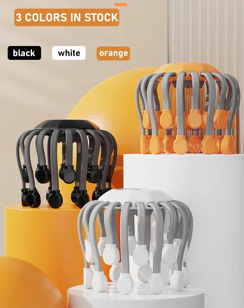 Orange Octopus Head Massager, 10/20 Independent Massage Heads, Wireless Vibratio