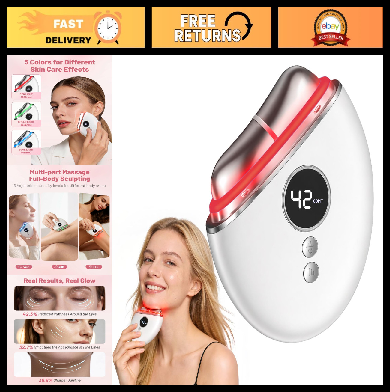 4-in-1 Red Light Therapy Gua Sha Tool with Heat & Vibration – Face Massager for