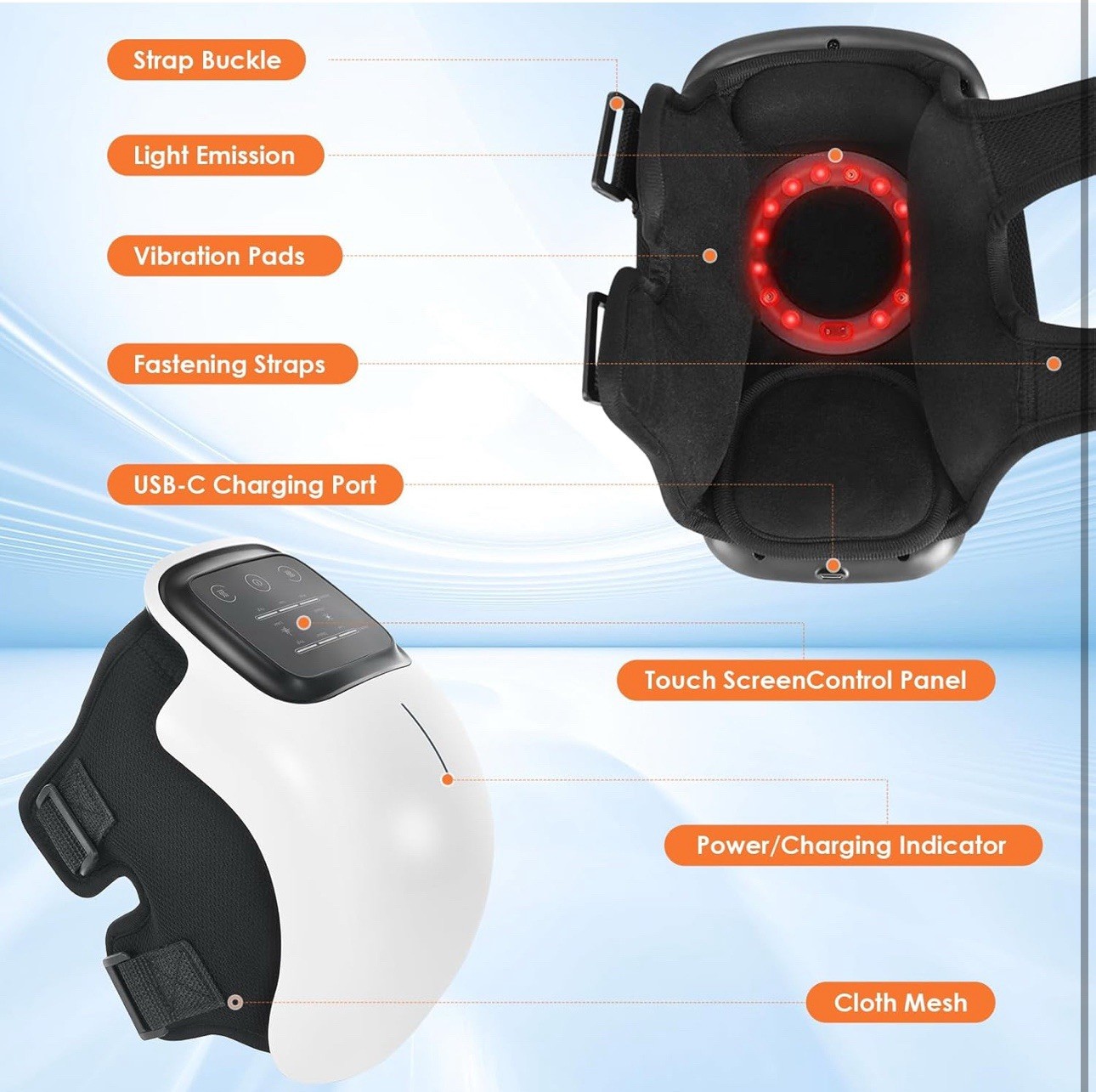 Knee Massager, Large LED Screen, Adjustable Temperature,Cordless 1pack-white