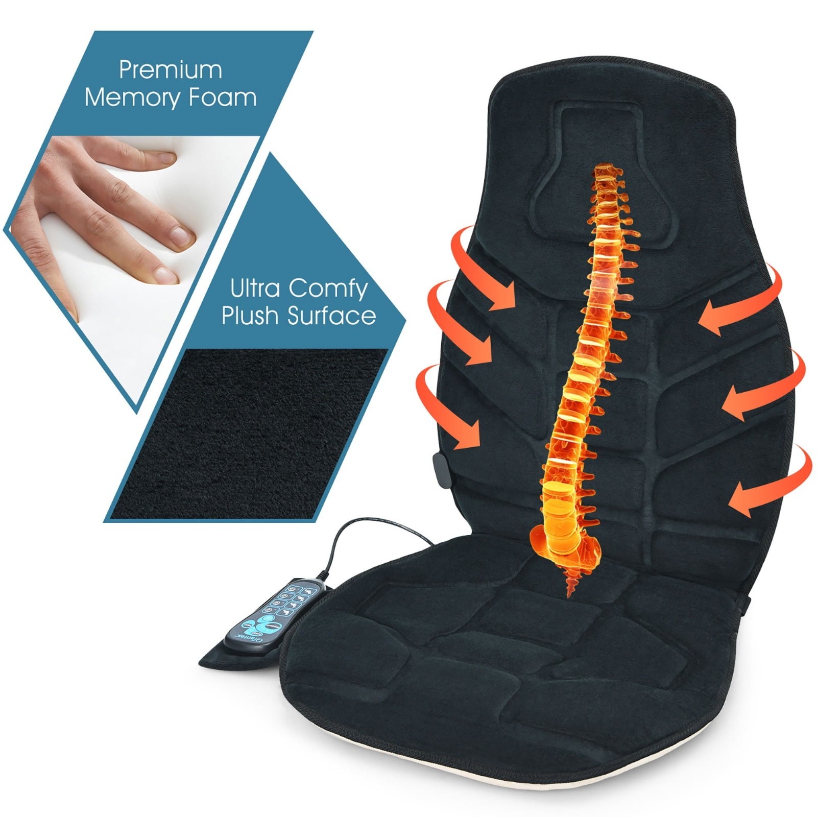 Car & Home Massage Cushion with Heat – 6 Motors, 5 Modes, 3 Intensity Levels