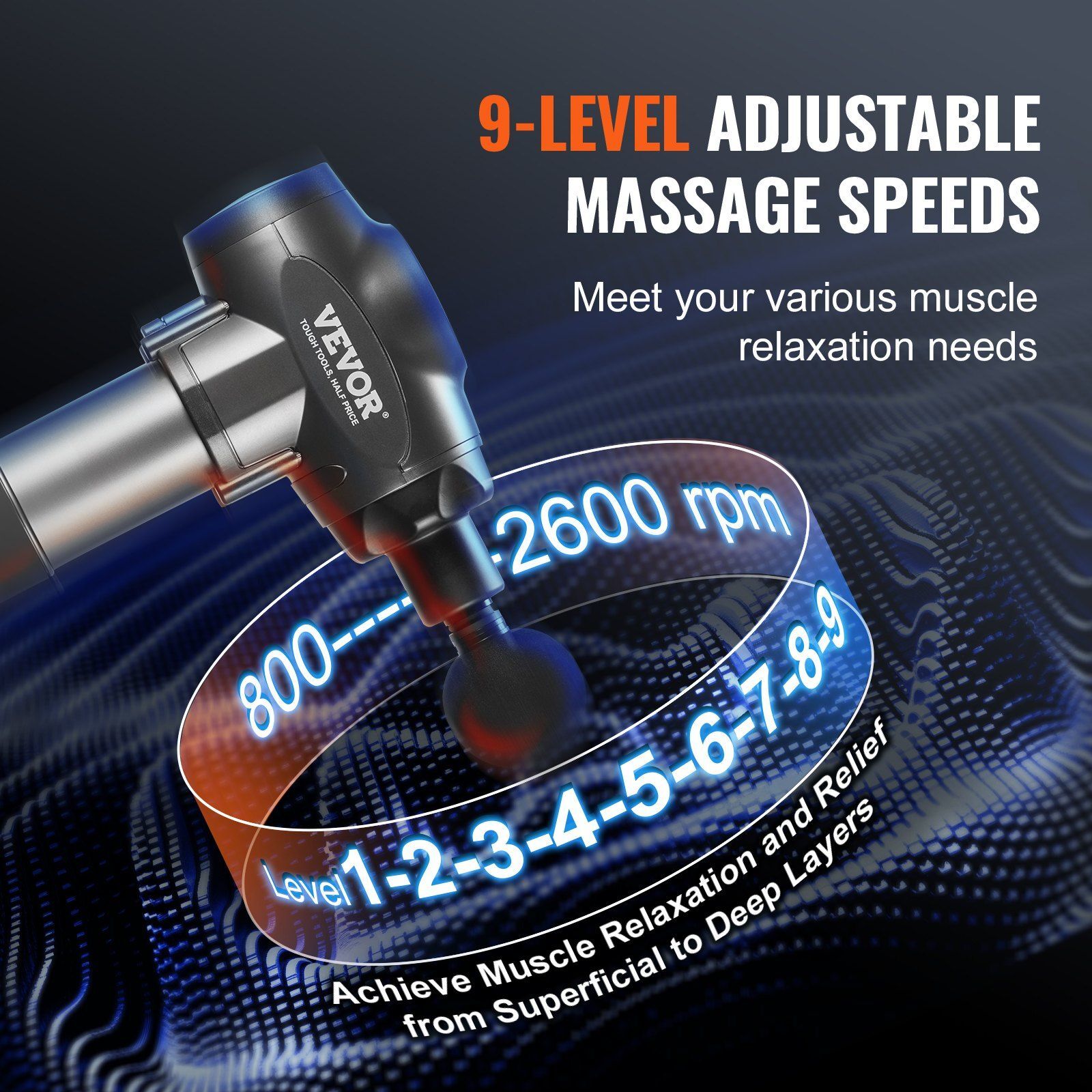 Massage Gun Deep Tissue with 9 Speed Levels & 6 Massage Heads Muscle Massager