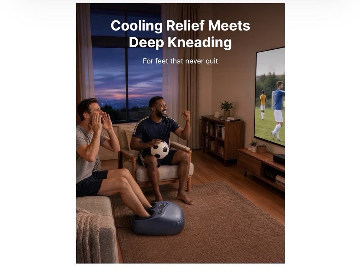 RENPHO Foot Massager Heated Cooling Kneading Air Compression Remote Blue Size 13