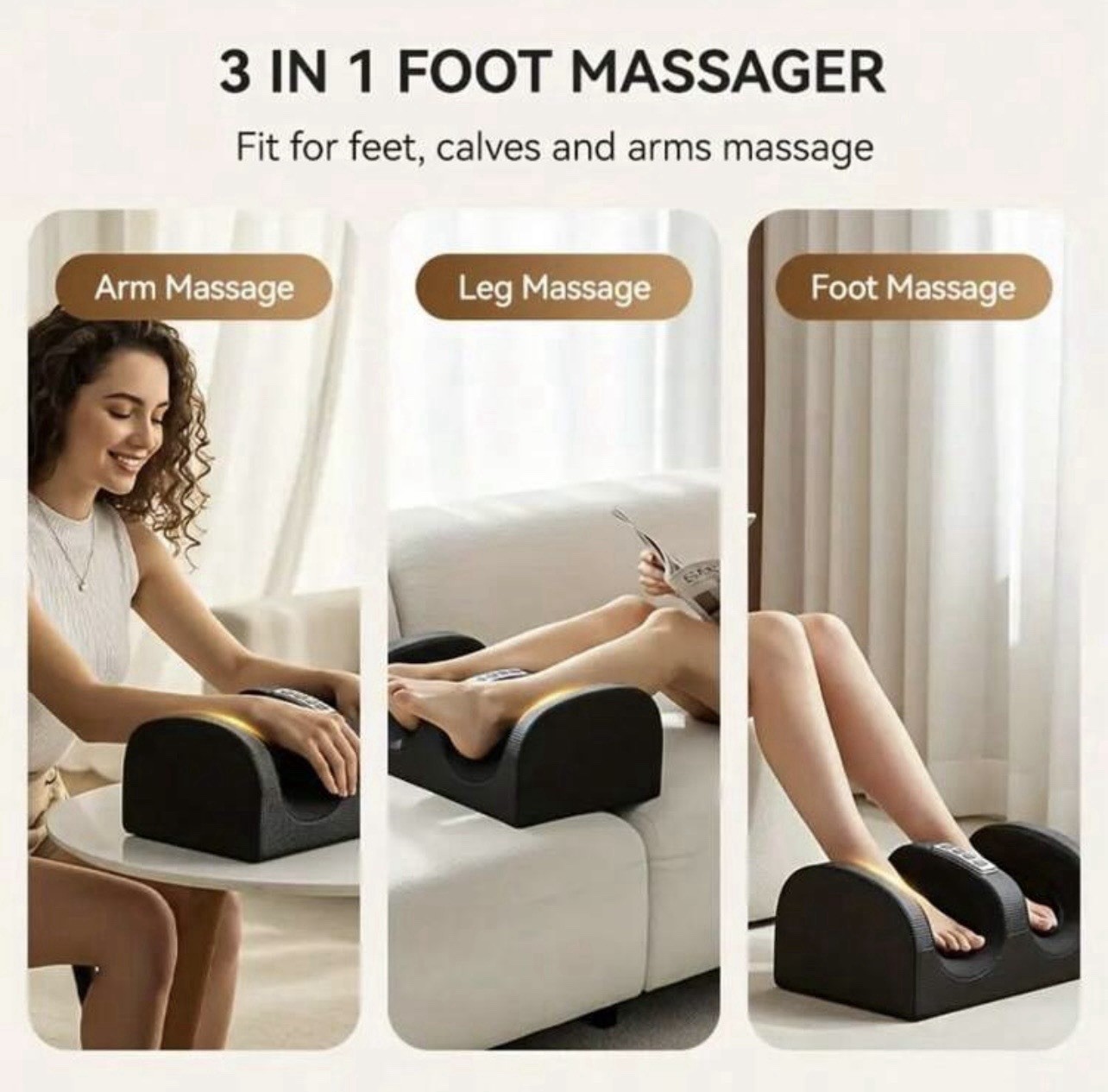 3 in 1 Heated Foot Massager Electric Foot Leg Arm Massage Machine Black