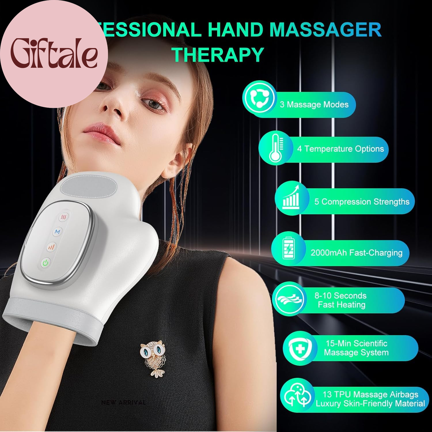 Professional Hand Massager with Heat Compression Therapy, 3 Massage 4 Temperatur