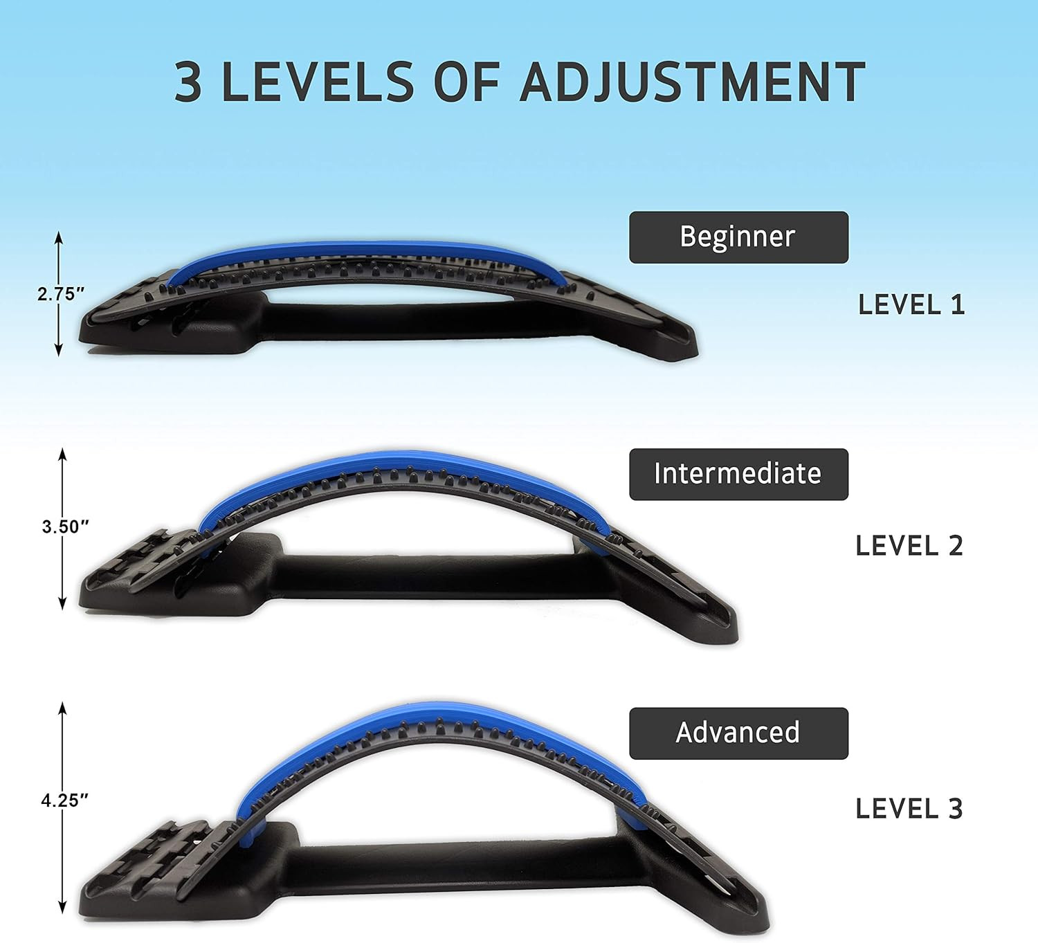 Lumia Wellness 3-Level Adjustable Back Stretcher for Lower Back Pain Relief
