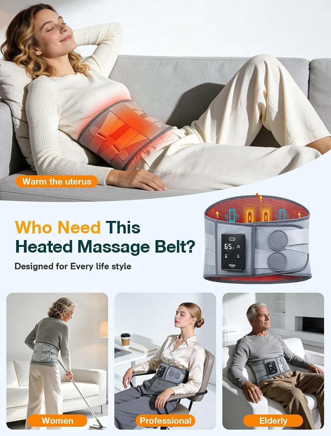 Wireless Heating Pad Lower Back Massager 3 Heat 5 Vibration Portable Belt