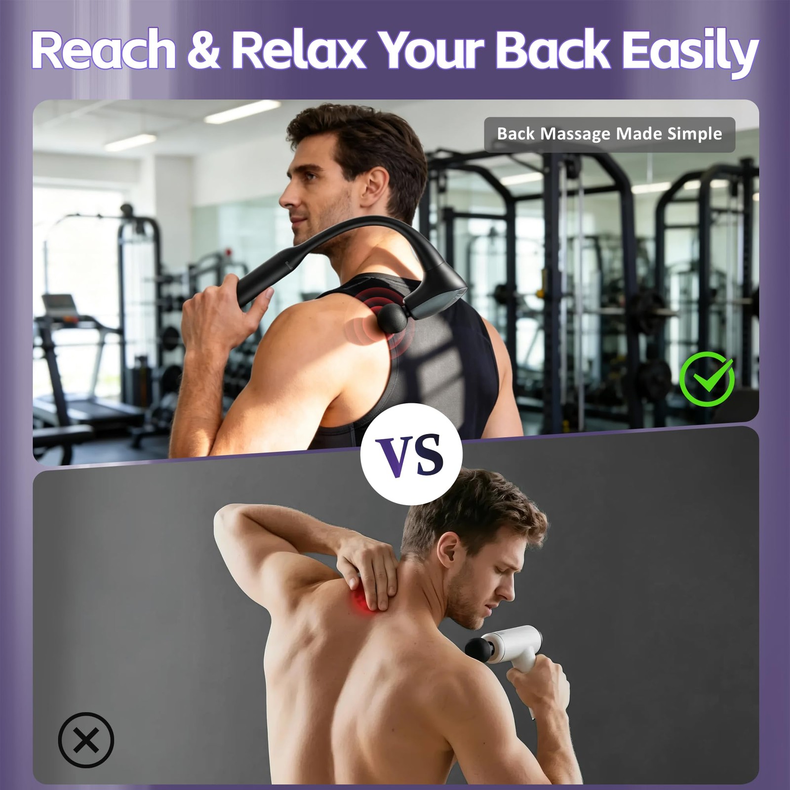 2-in-1 Detachable Muscle Massage Gun Deep Tissue with 20» Extension Handle, Bac