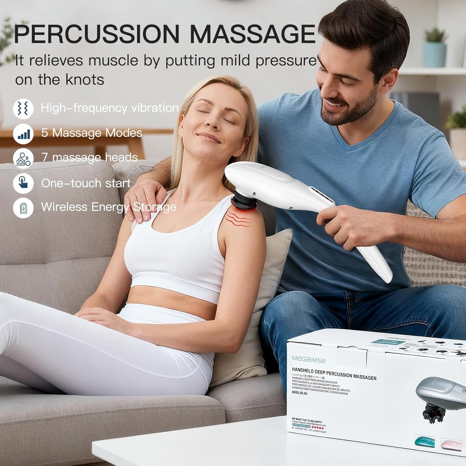 MEGAWISE Cordless Handheld Back Massager w/3200mAh Battery 5 Speed – White *NEW*