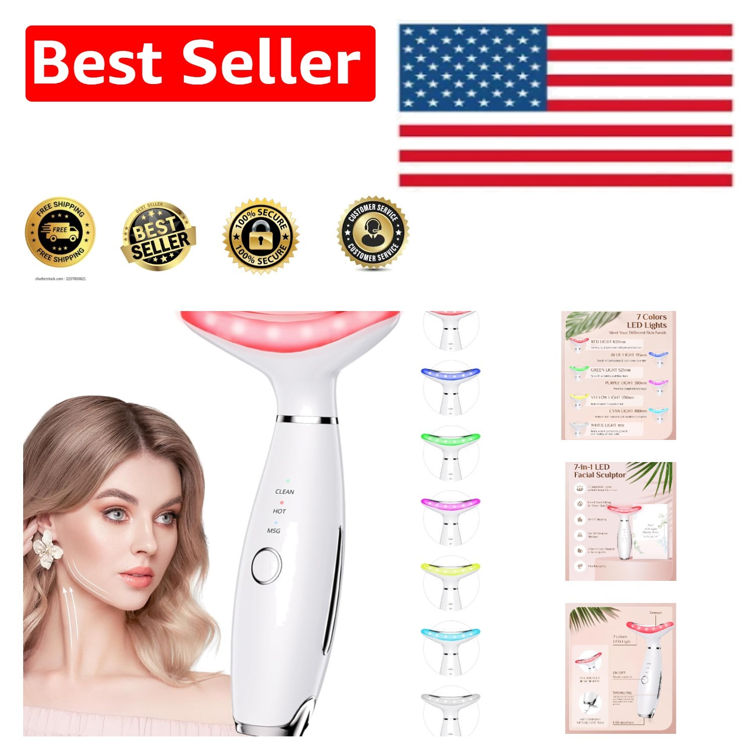 Elegant White Facial Sculpting Massager – Red Light Therapy & Gentle Vibrations