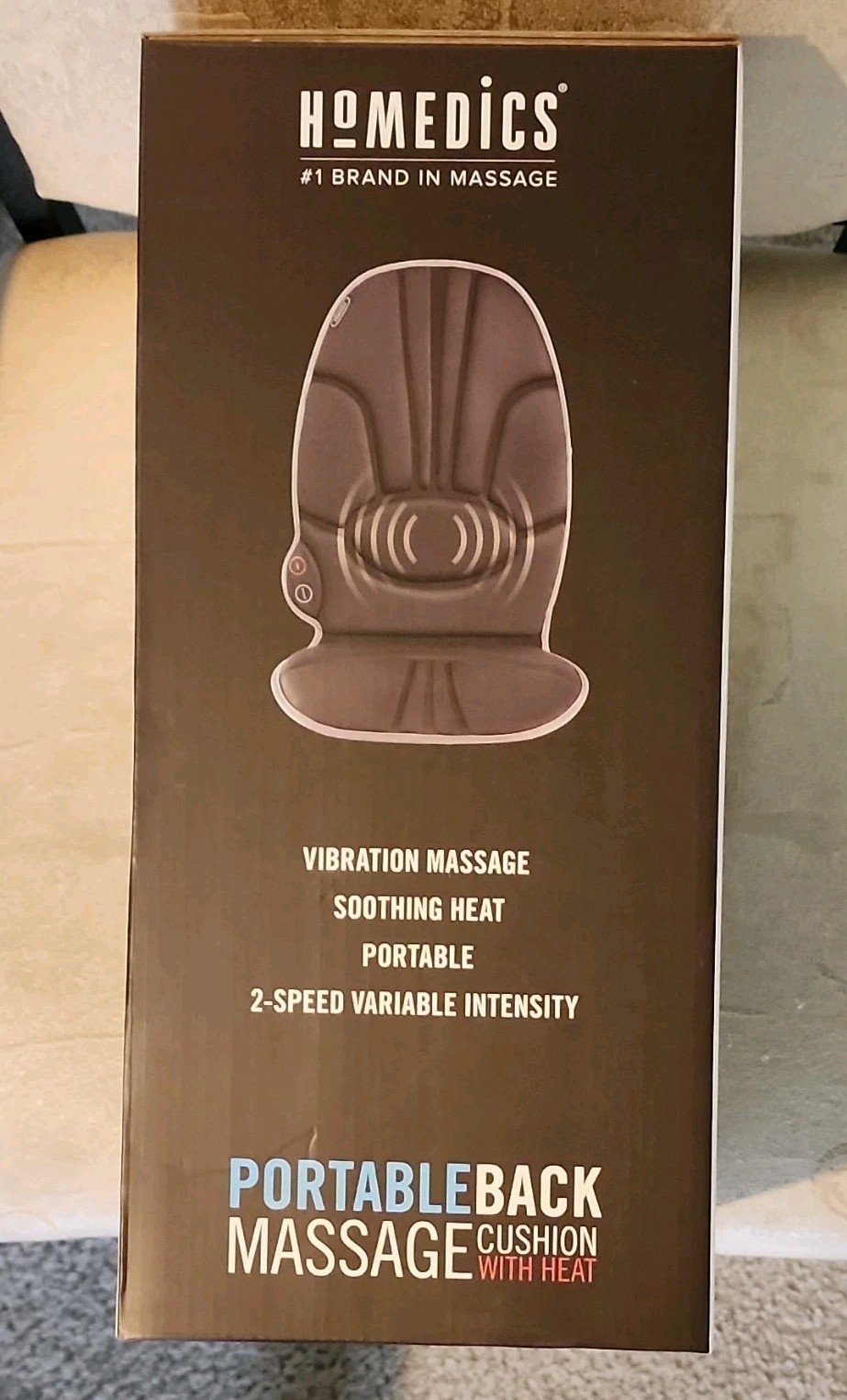 HoMedics Back Massage Cushion Brown Heated Portable 2-Speed Vibration VC-110A