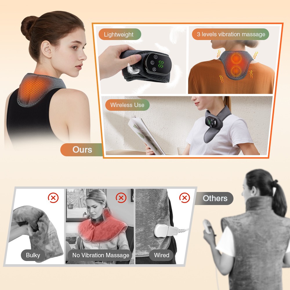 Electric Neck Massager Vibration Heating Shoulder Neck Brace Wrap Hot Compress