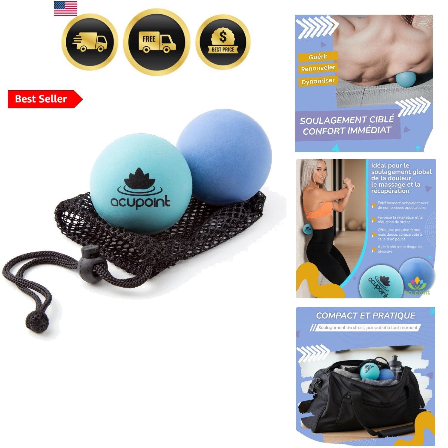 Physical Massage Therapy Ball Set – Ideal for Yoga, Deep Tissue Massage, Trig…