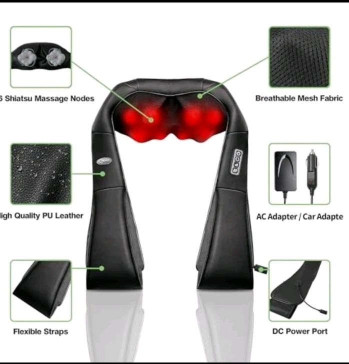 COTSOCO Neck & Shoulder Massager – 3D Rotating Shiatsu with Heat – Black