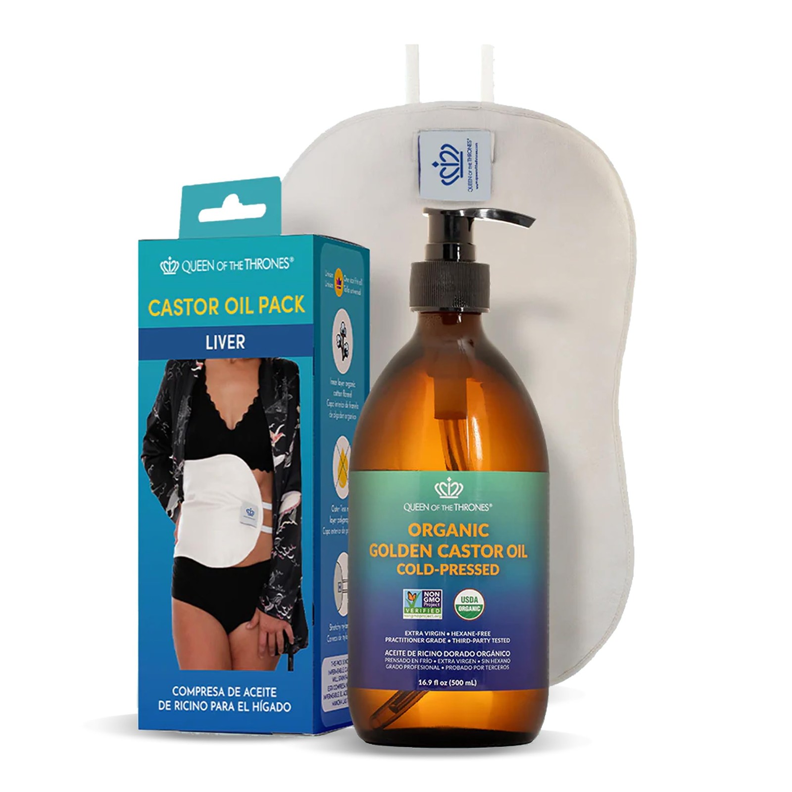 Castor Oil Pack for Liver Kit – Heatless, Less-Mess, Reusable – Organic Cotto…