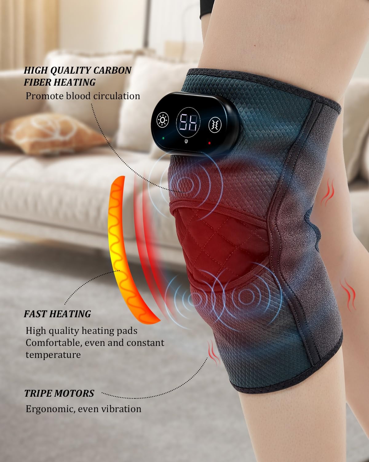 Heated Knee Massager Heated Knee Brace Wrap for Knee Pain Relief, Portable Knee
