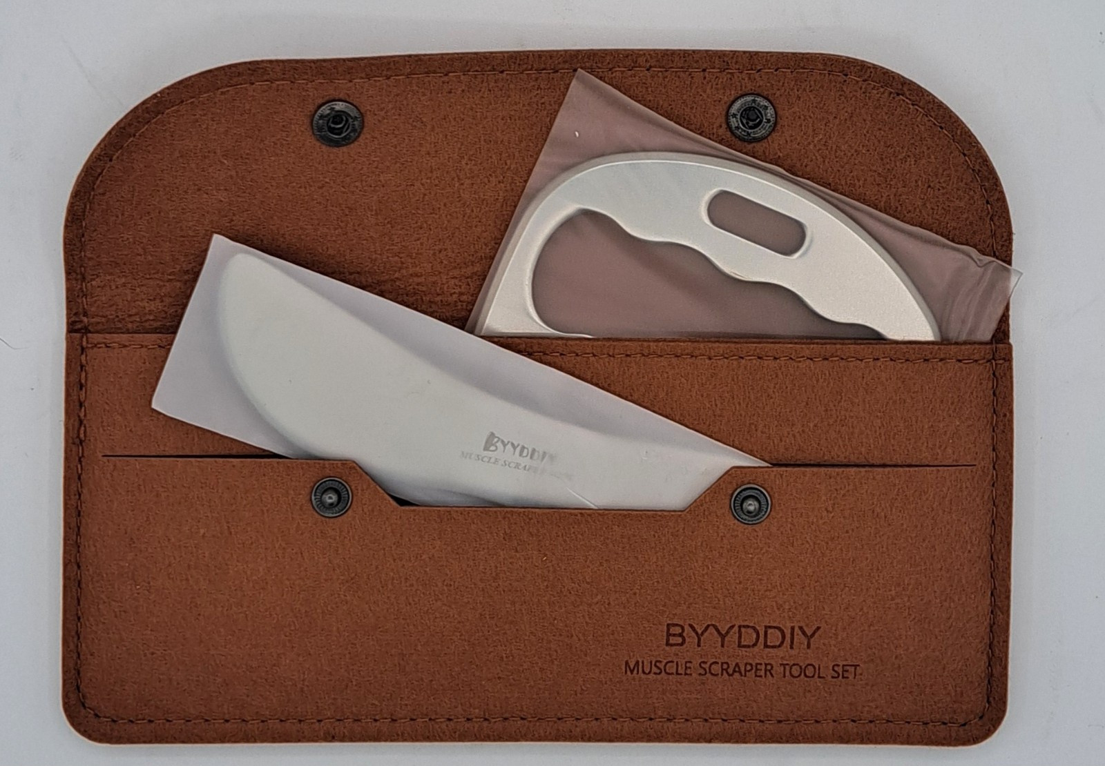BYYDDIY Muscle Scraper Tool Set w Carry Pouch 2 In 1 Stainless Steel Finish