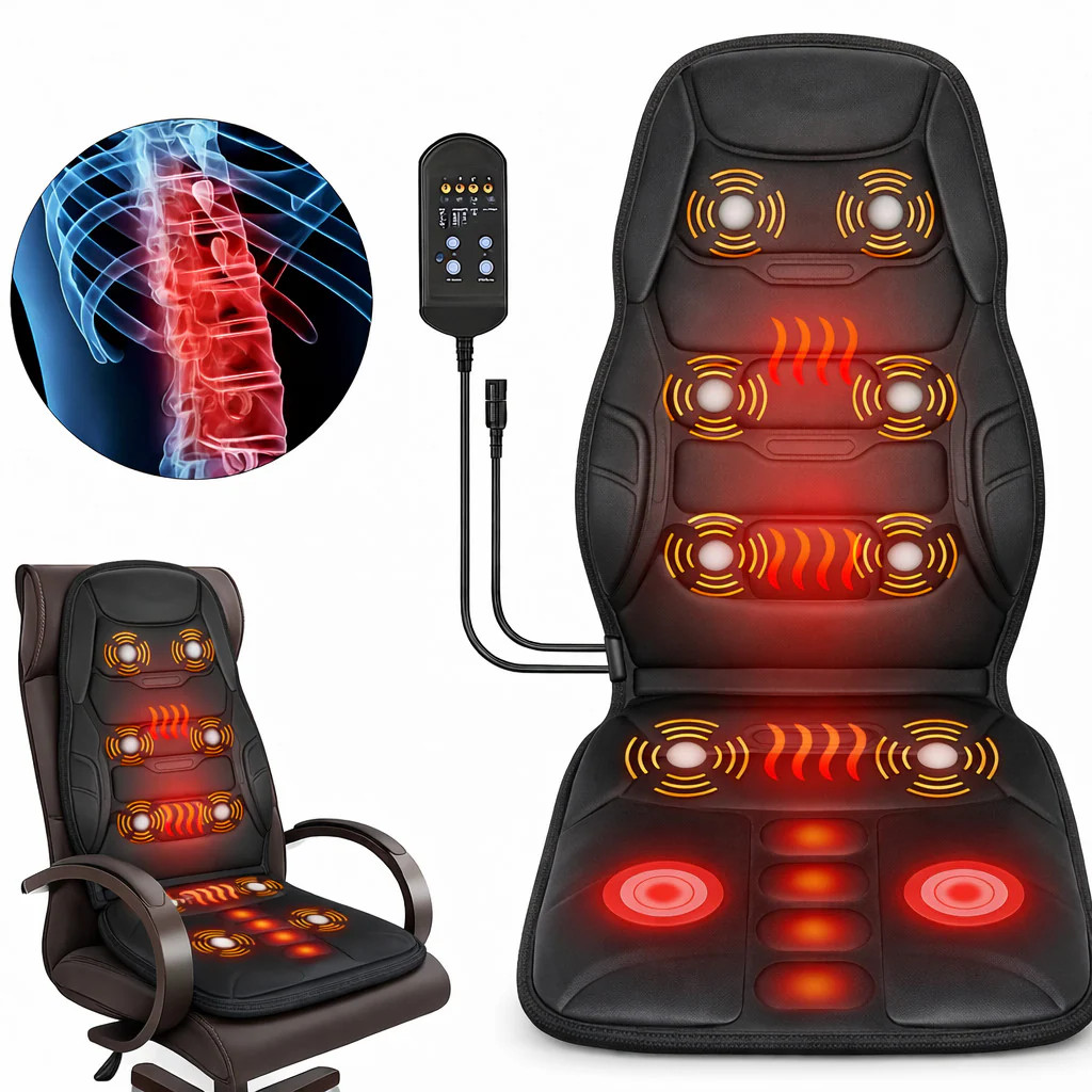 Heated Massage Seat Cushion Back Neck Body Massager Chair Pad Home Office