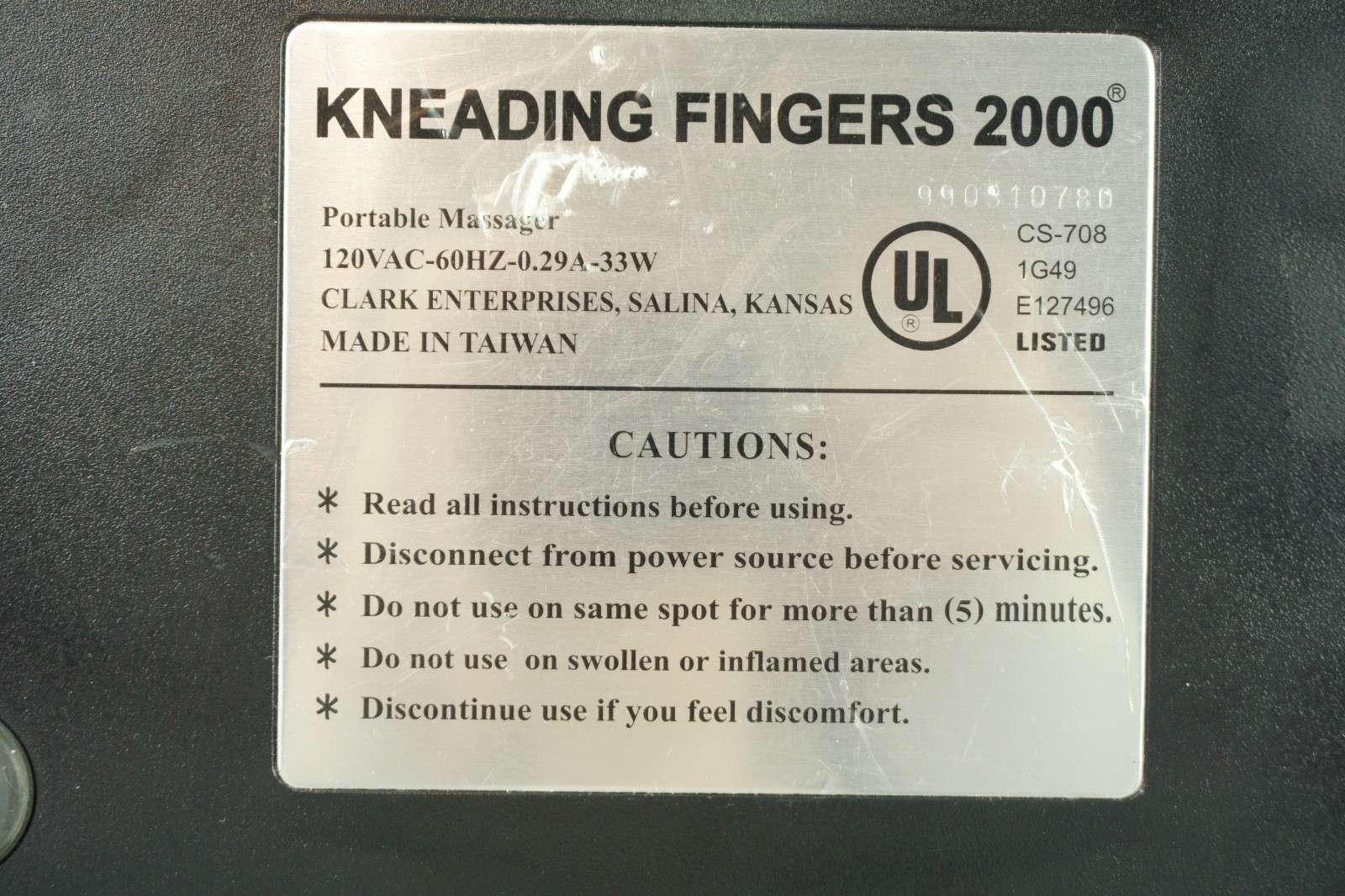 Kneading Fingers 2000 Commercial CS-708 Portable Massager TESTED Works