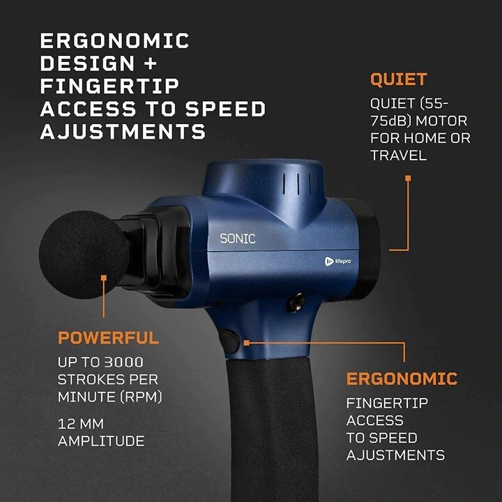 LifePro Soar FX Sonic Handheld Percussion Massage Gun Massager – Blue