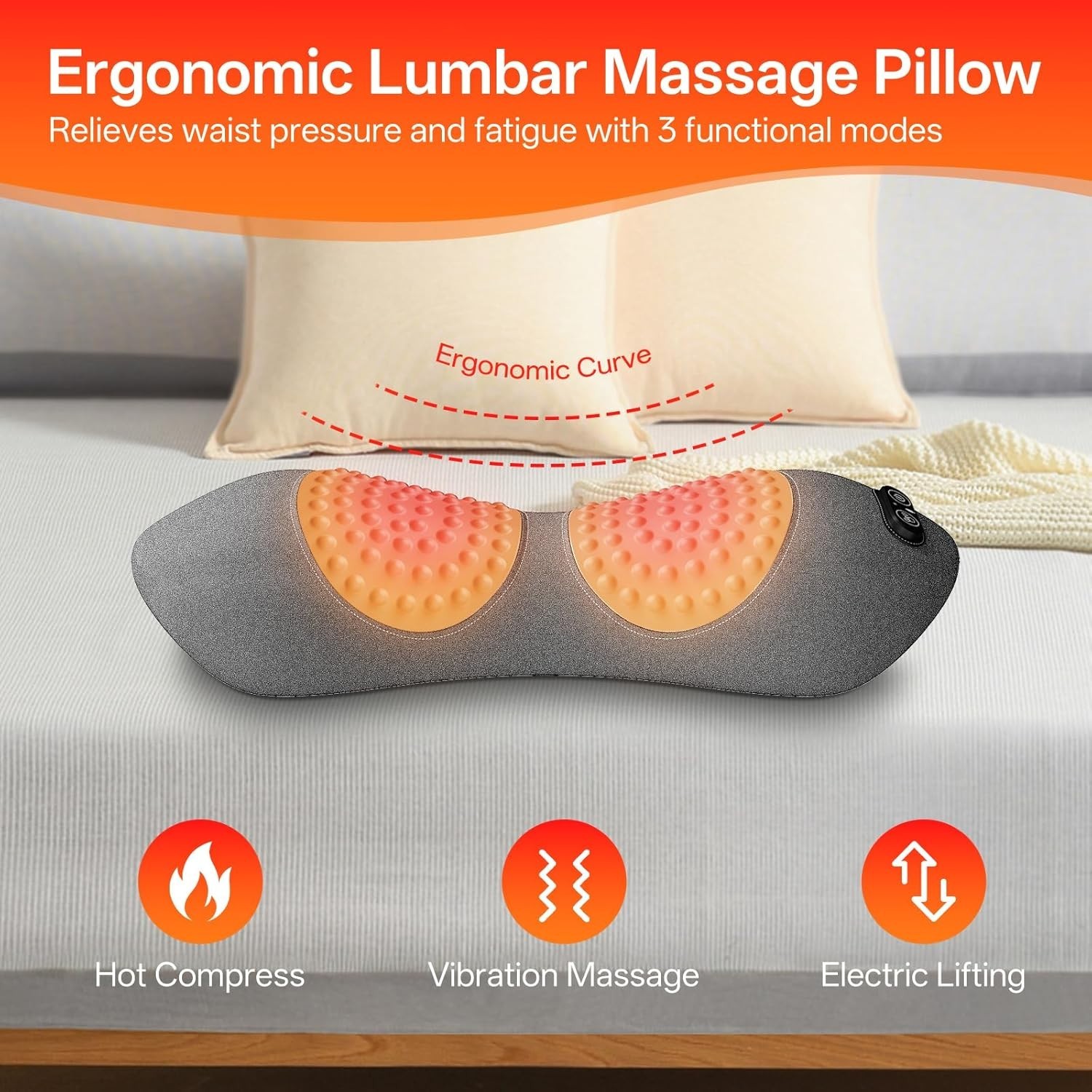 Multi-functional Back Massager Pillow Featuring Heat & Vibration Therapy – Gray