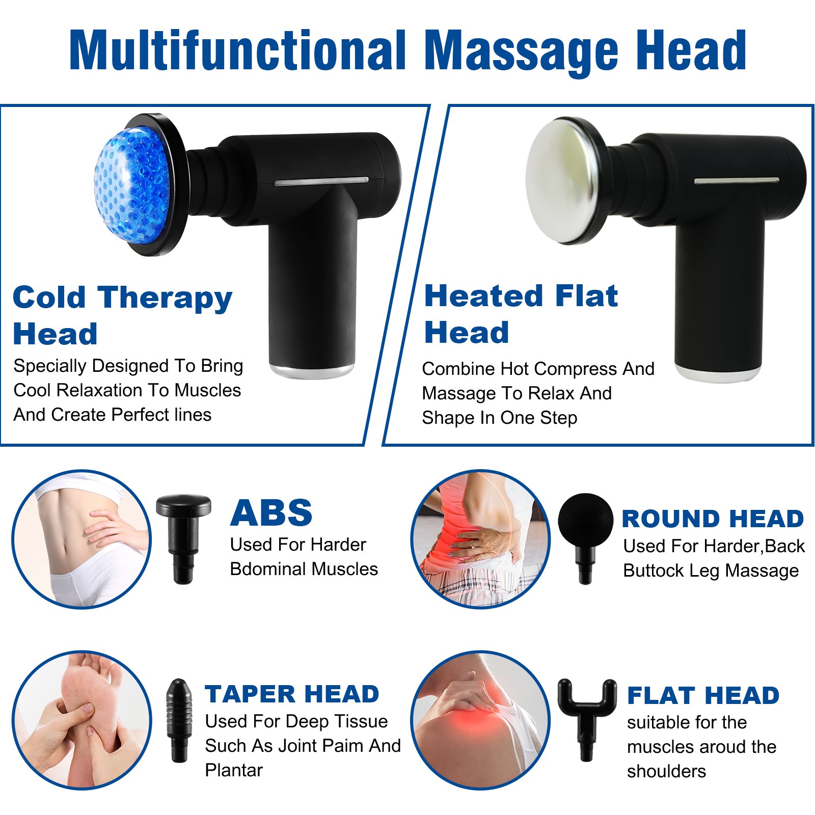 Heat Cold Massage Gun Deep Tissue Percussion Muscle Massager 6 Speed 6 Heads LCD
