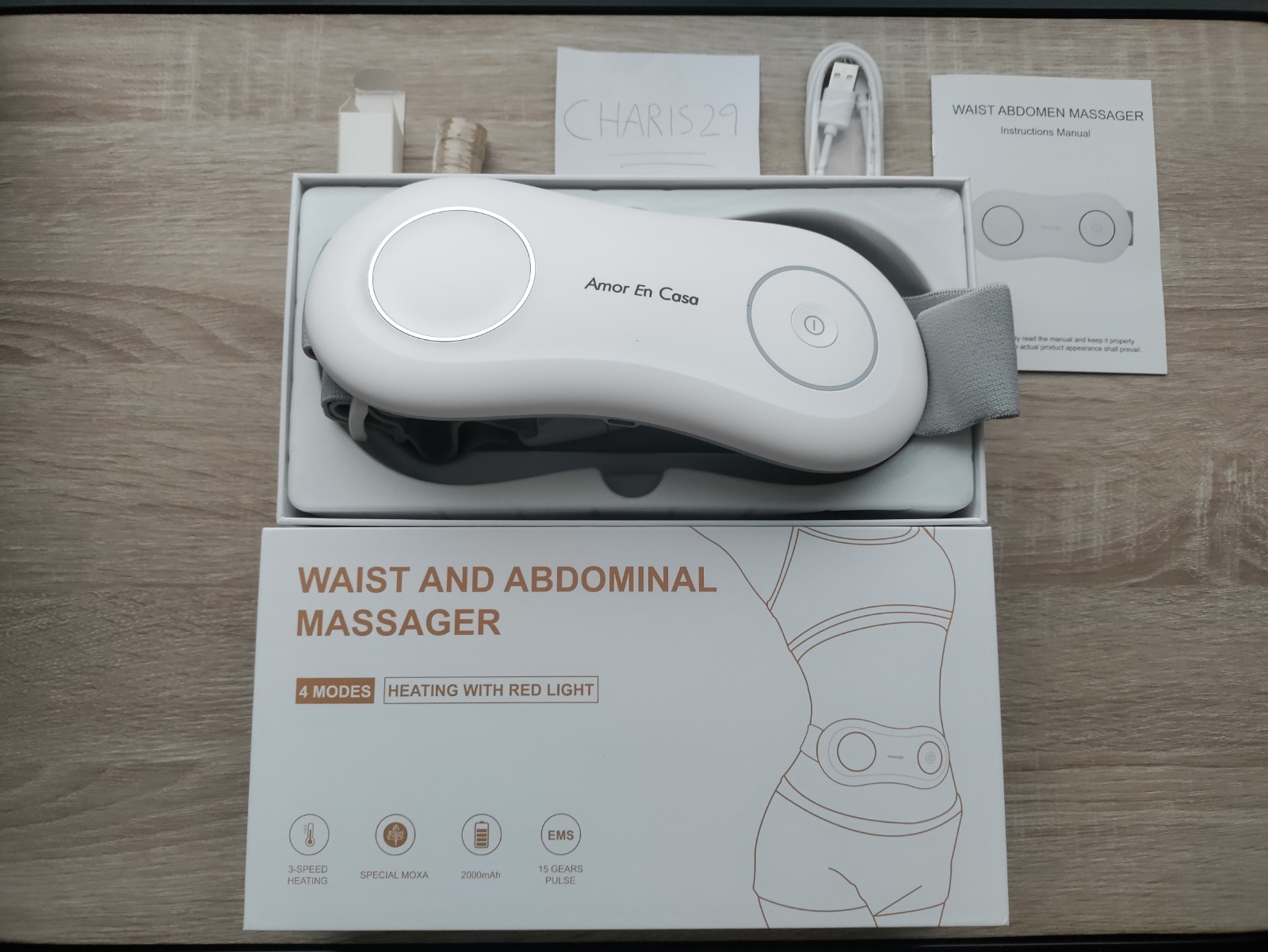 Portable Wireless Waist & Abdominal Massager w/ Red Light, Heat & EMS Pulse
