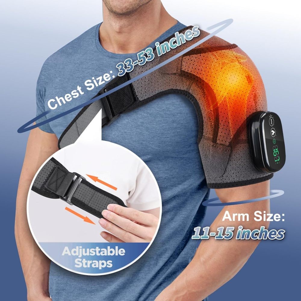 Electric Cordless Heated Shoulder Brace, Shoulder Heating Pad Wrap with Massage