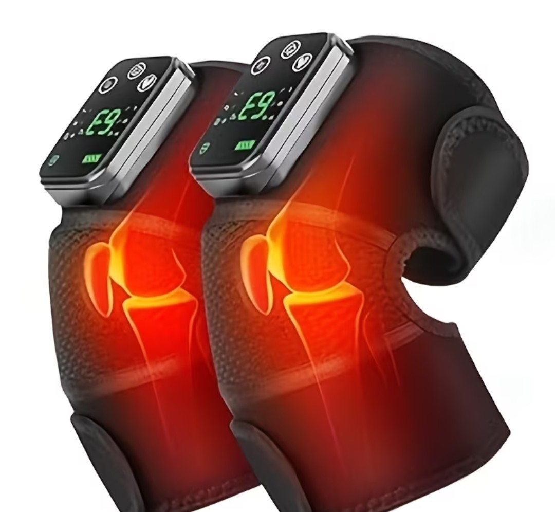 2PCS SET OF BLACK VIBRATING MASSAGE KNEE PADS, 3-in-1 HEATING KNEE PADS