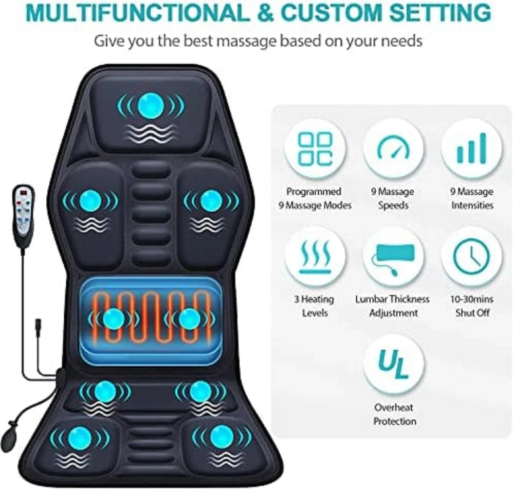 Massage Seat Cushion with Heat, 9 Modes, Lumbar Support for Home/Office