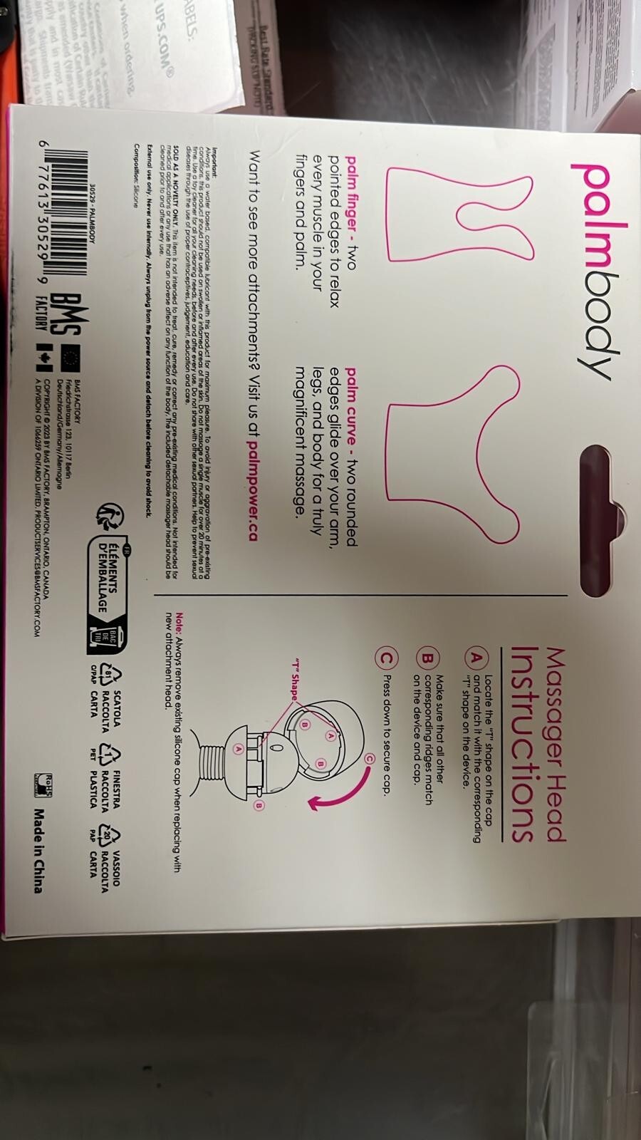 Palm Power Massager Silicone Attachments Heads Body (Set of 2) Pink