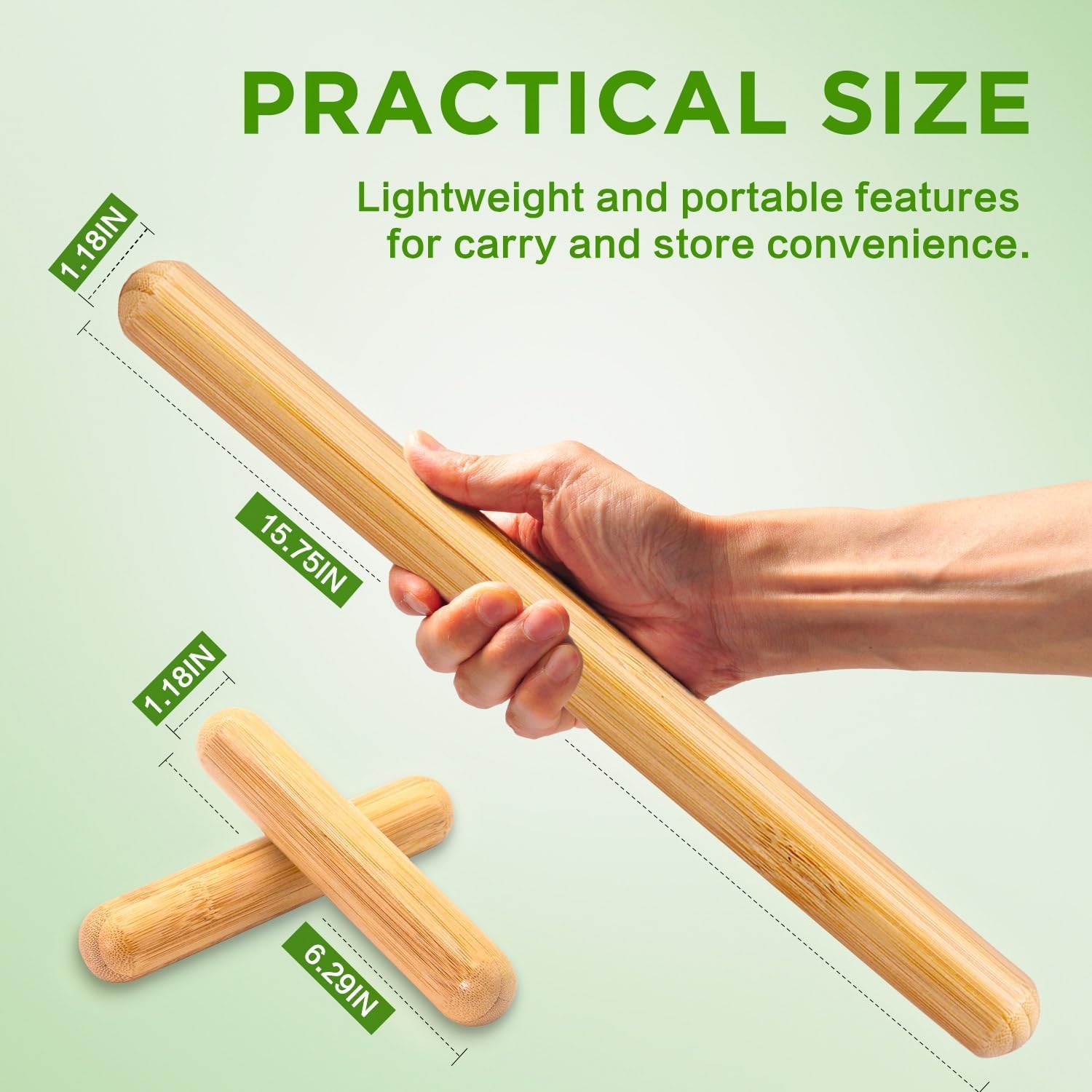 3PCS 100% Natural Solid Bamboo Massage Sticks,GuaSha Bamboo Massage Rollers for