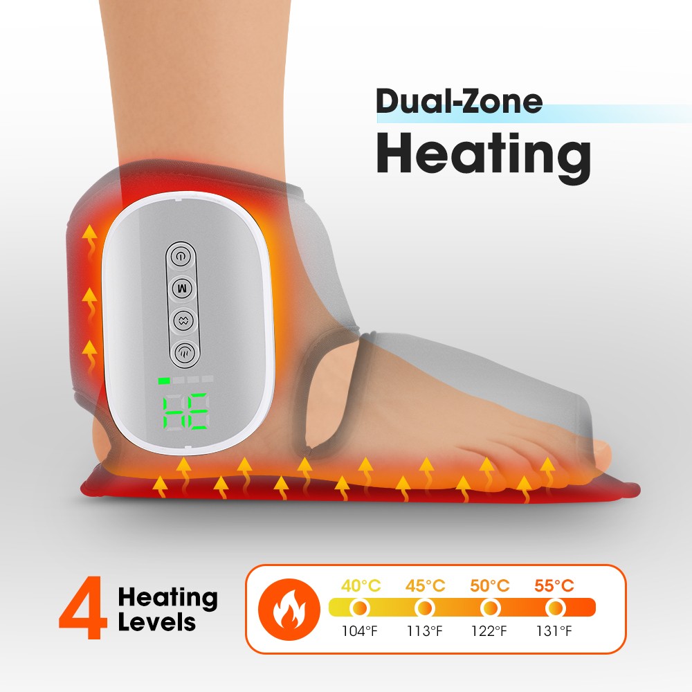 Foot Ankle Massager Air Compression Massage Boot 3000mAh 15MinTimer Heat Therapy