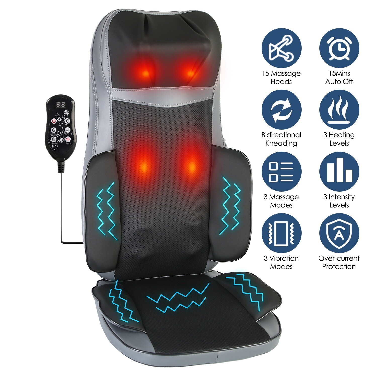 Back Neck Massage Seat Chair Cushion with Heat 3D Kneading Massage Pad Home Car