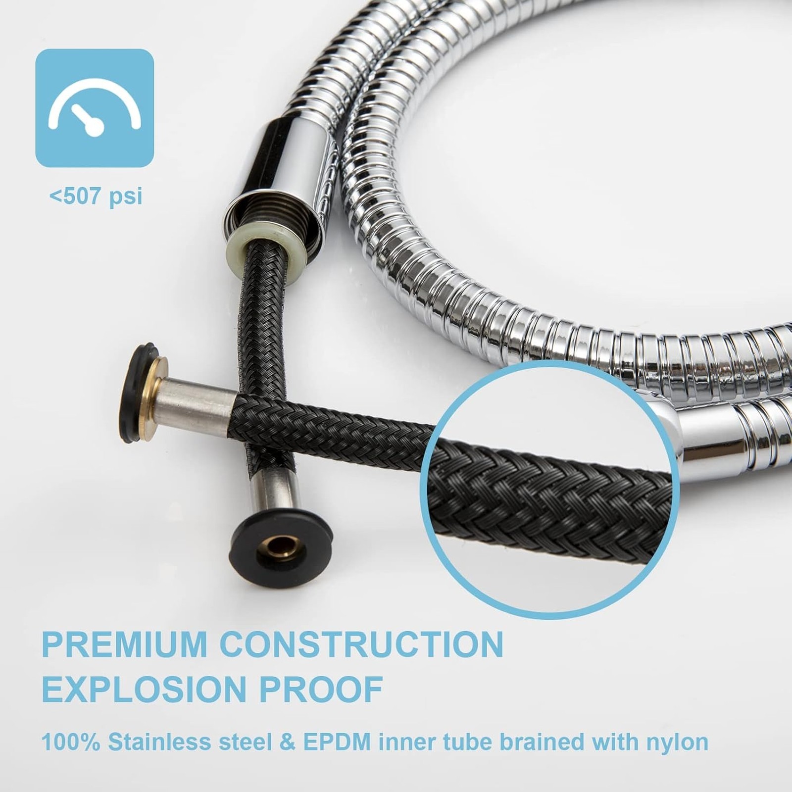 Shower Hose Stainless Steel 48 Inch Bidet Spray Flexible Water Connector Chrome