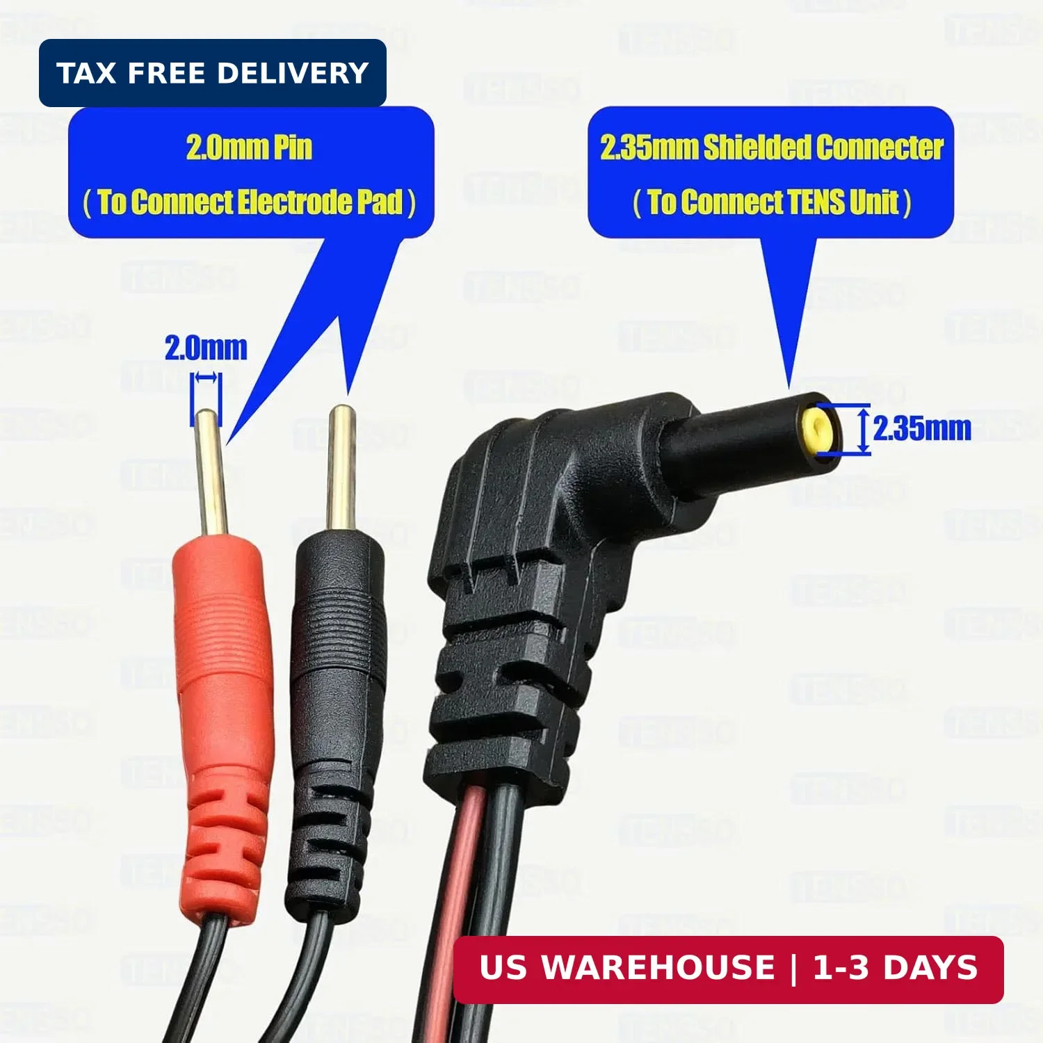 TENS Unit Replacement Lead Wires: 5 Pieces TENSSO 2.35mm Plug to 2mm Pin Electro
