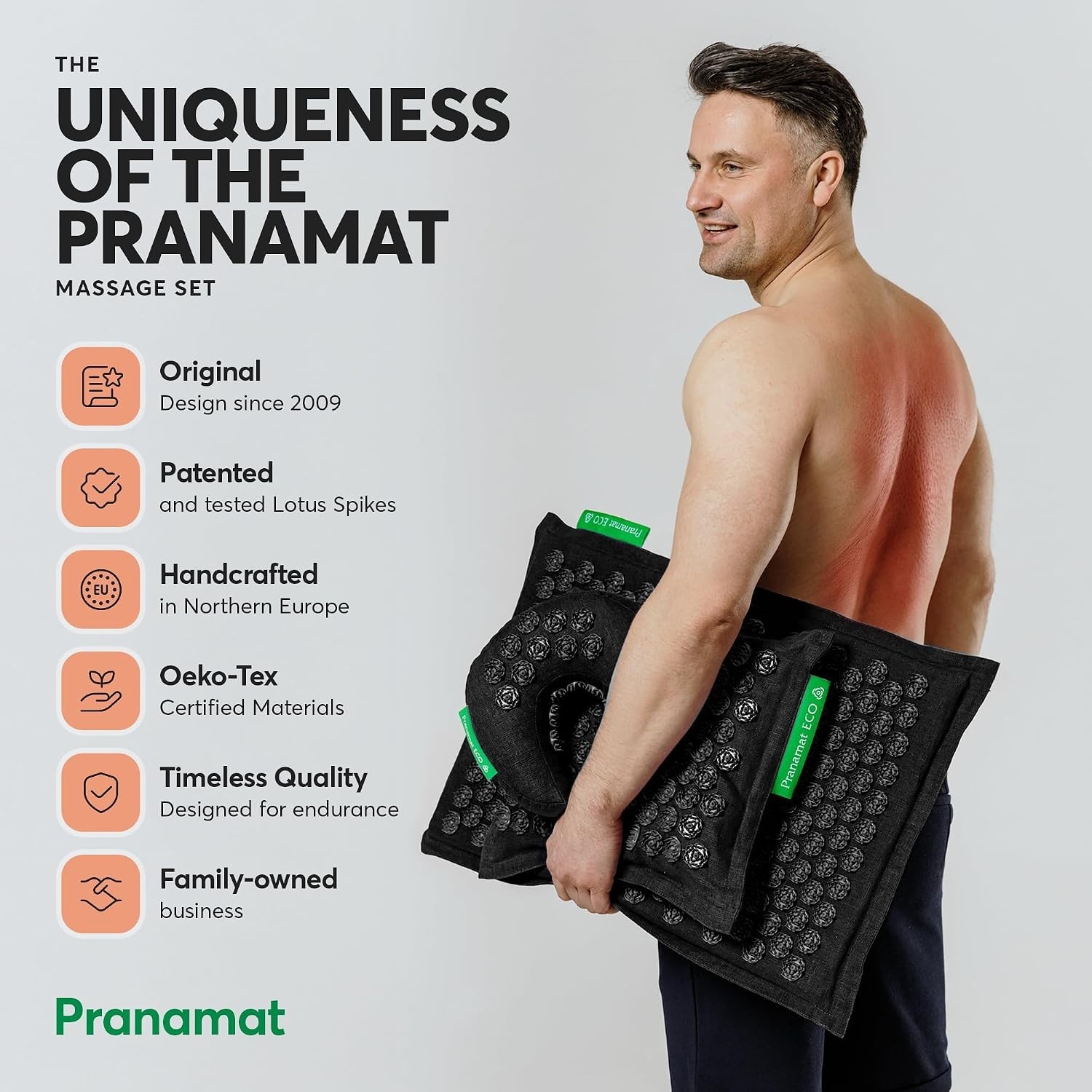 Pranamat Large Mat with Regular & Moon Pillow Set, Premium Acupressure, Amber