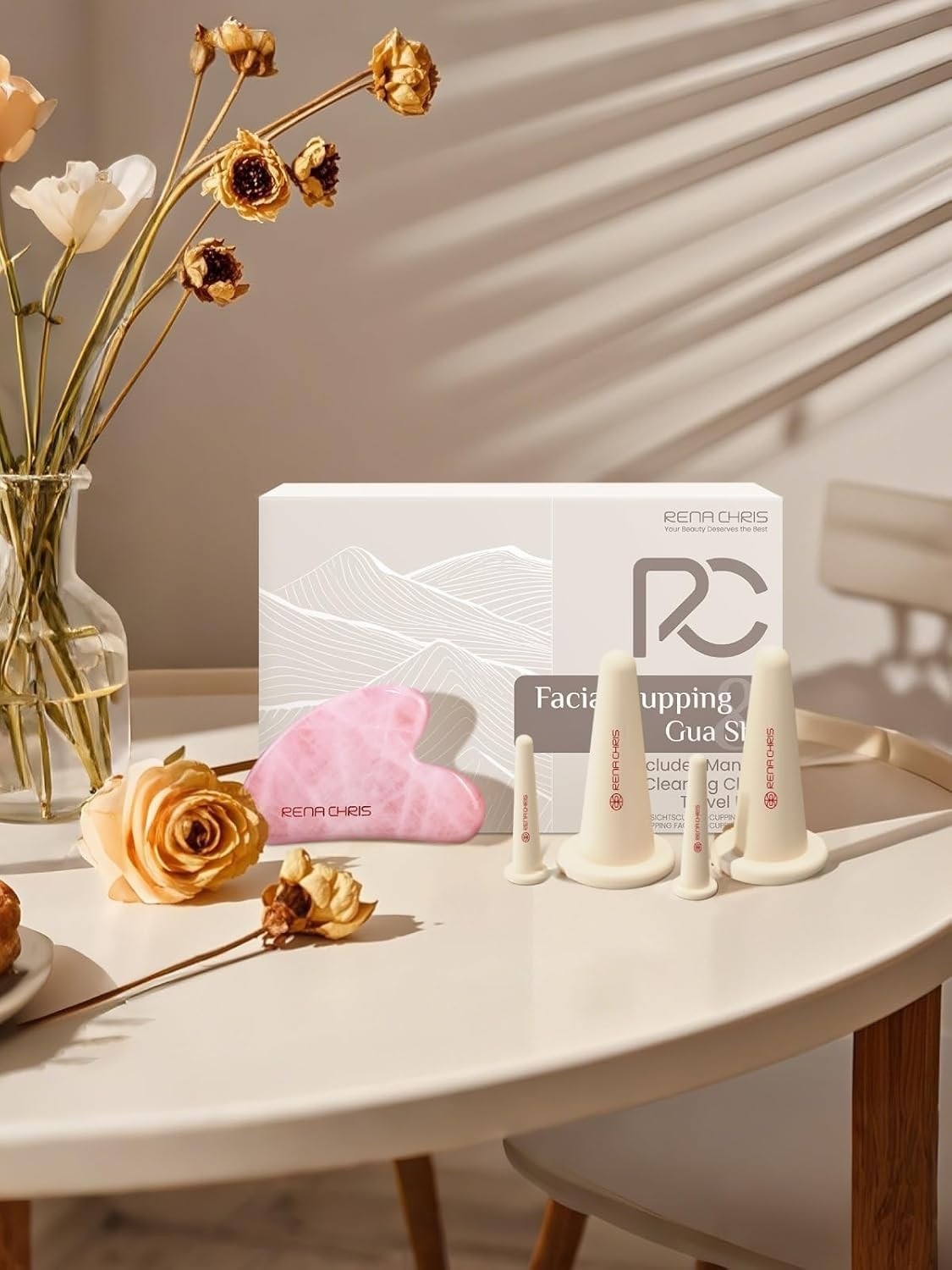Rena Chris Facial Cupping & Gua Sha Set – Natural Skin Rejuvenation with Rose…