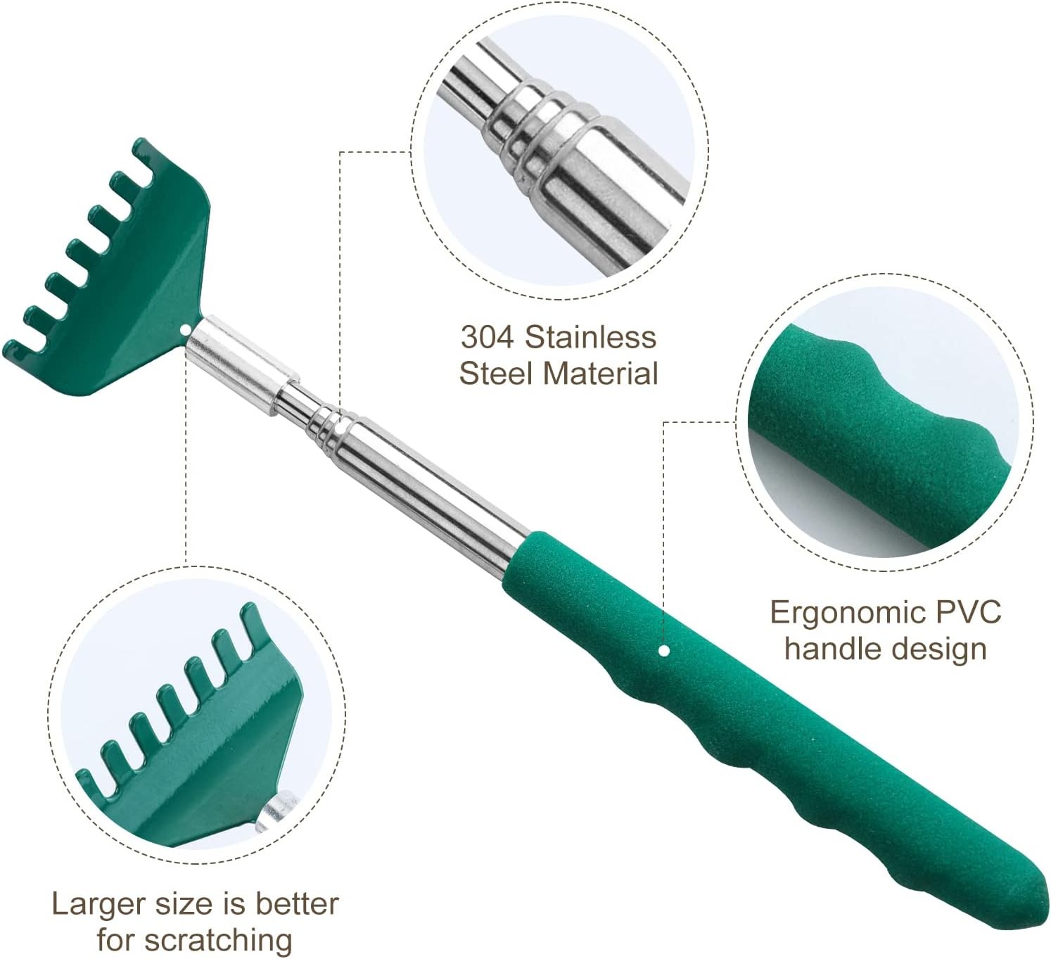 3 Pack Extendable Back Scratcher Telescoping Stainless Steel w Rubber Handle