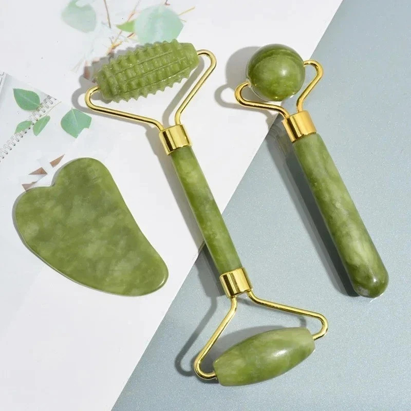 Natural Jade Roller Face Gua Sha Natural Stone Body Neck Massager Acupoint Eye