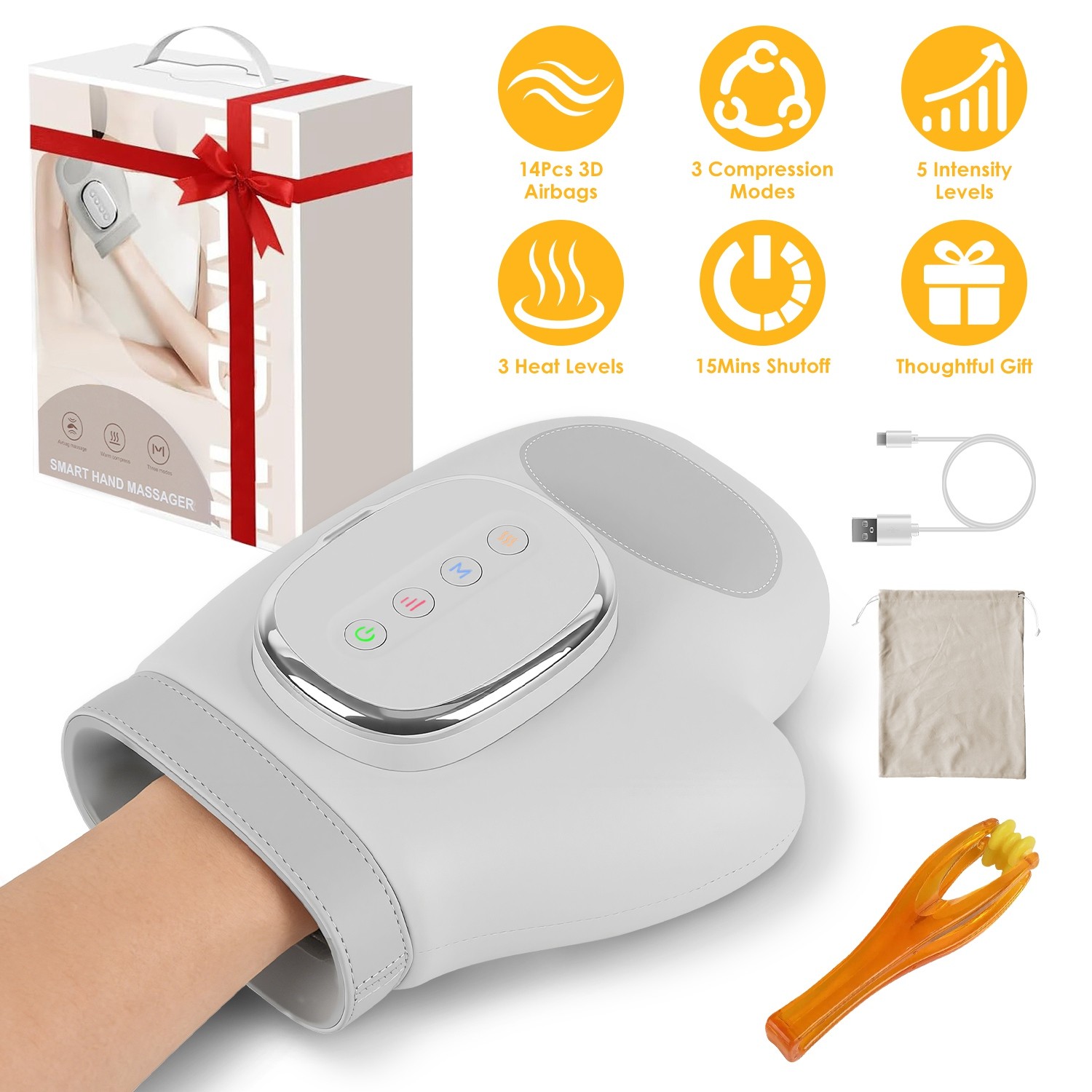 Cordless Hand Massager With Heat 3 Modes 5 Intensity Levels And Carry Bag