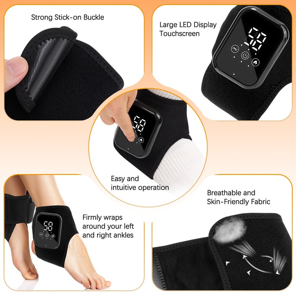 Cordless Heated Ankle Brace Massager with Vibration Therapy, Rechargeable Foot W
