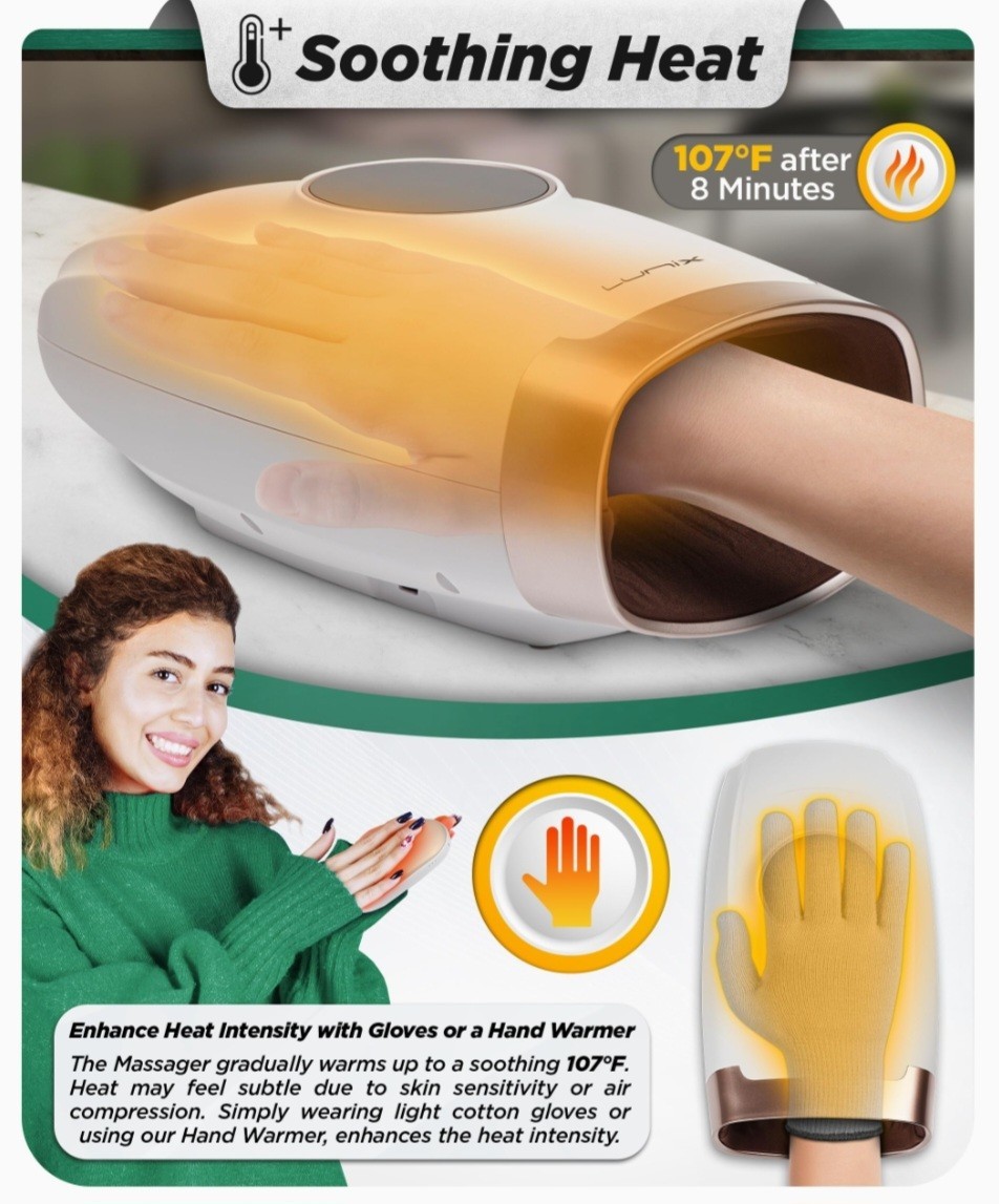 New Lunix LX7 FSA Hand Massager With Heat And Compression Pressure Point Therapy
