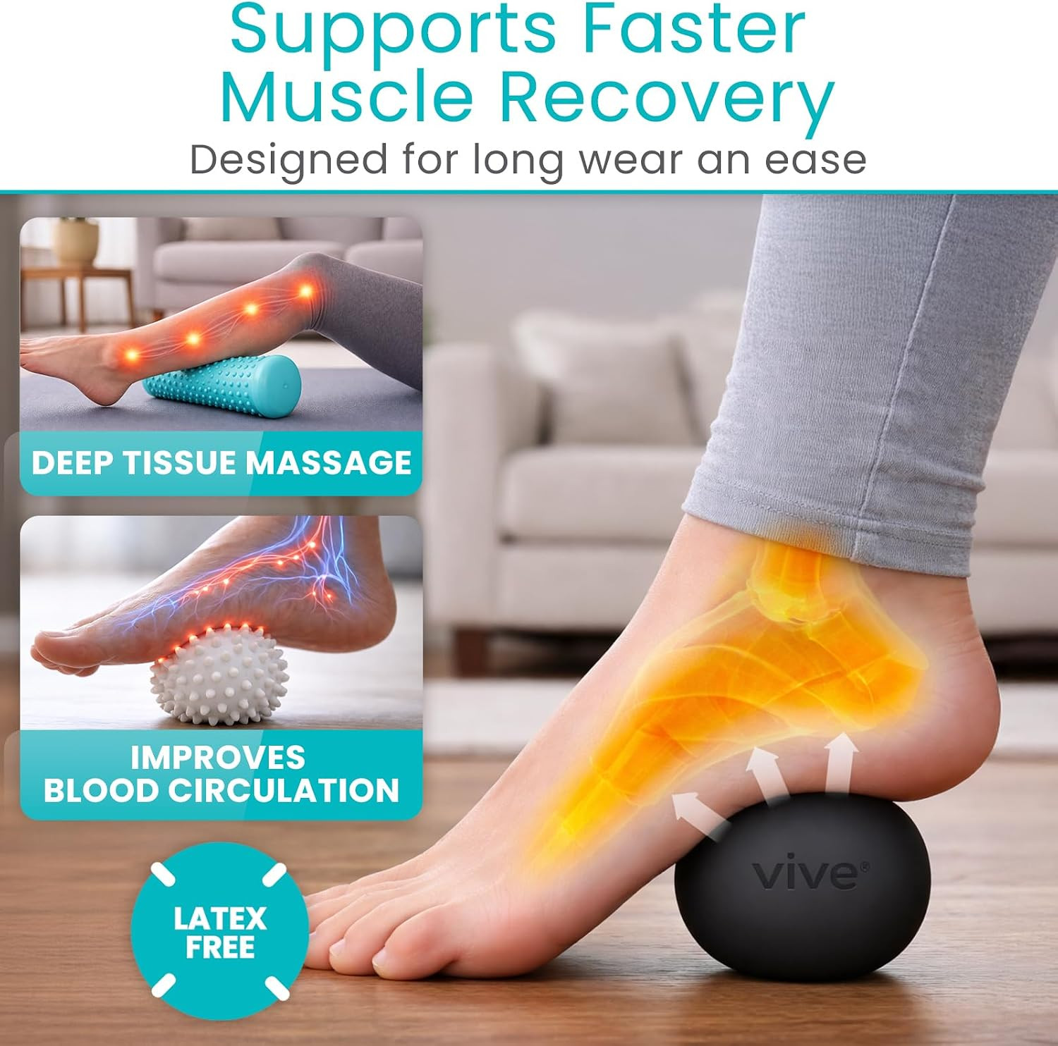 Vive Massage Ball Set (4 Piece) – Plantar Fasciitis Relief Foot Pain Hot Cold Th