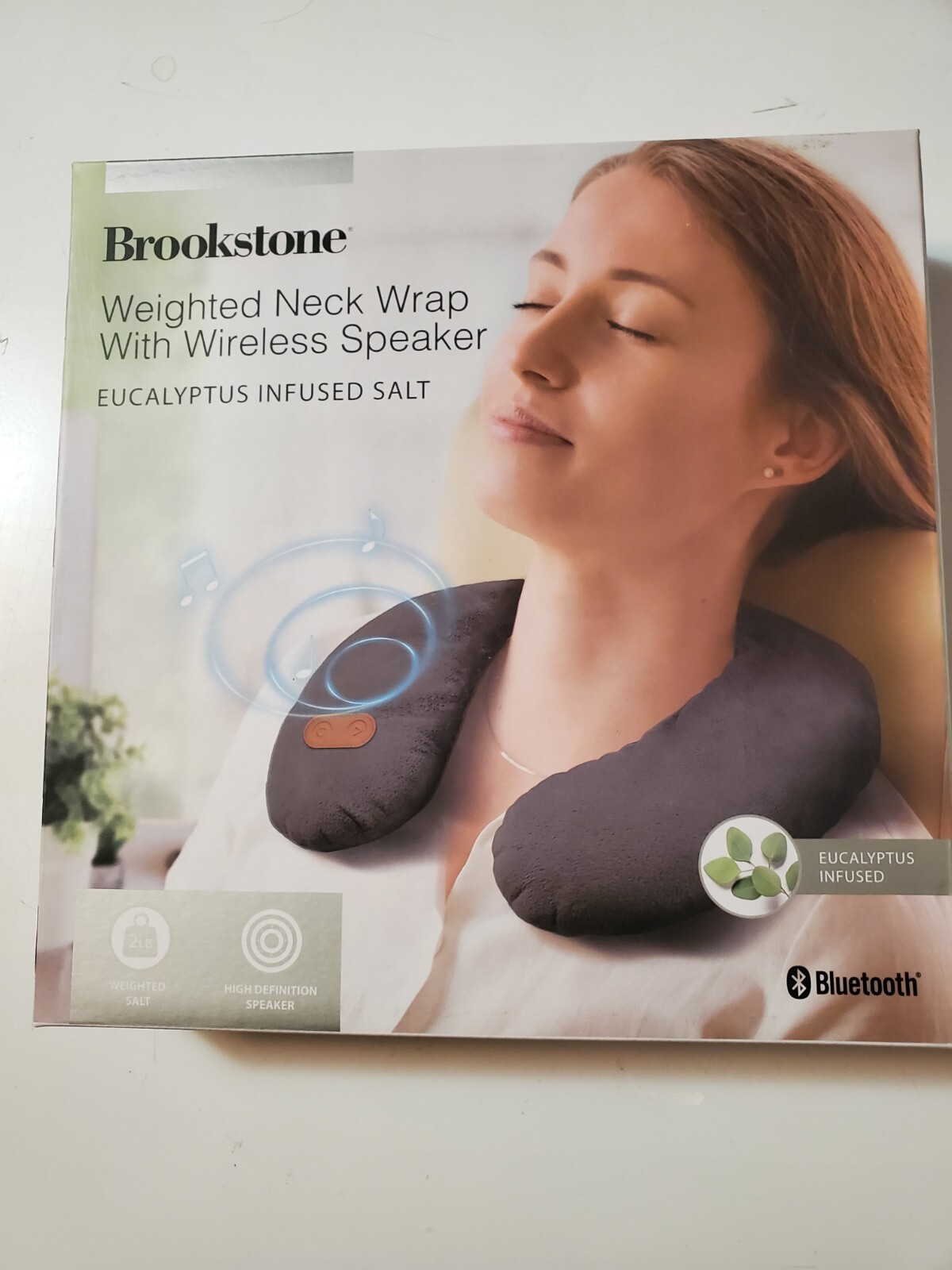 Brookstone Weighted Neck Wrap With Wireless Speaker Eucalyptus Infused Salt