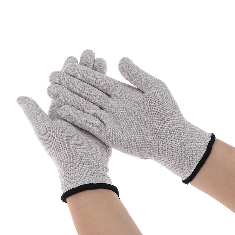 Silver Electric Pulse Physical Therapy Massage Gloves For Women &Men USA Stock