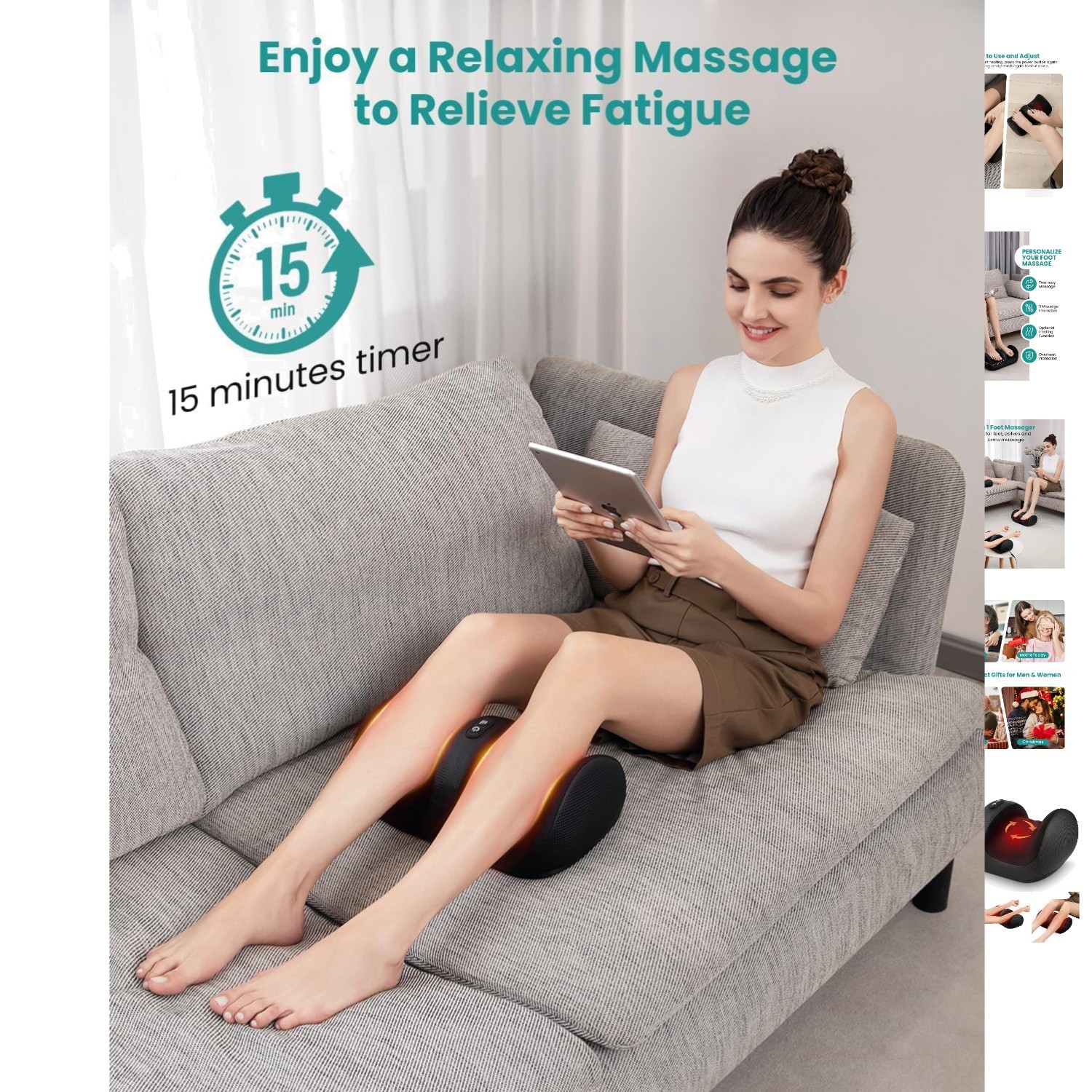 Calf & Foot Massager with 3 Intensity Levels and Built-in Timer for Pain Relief