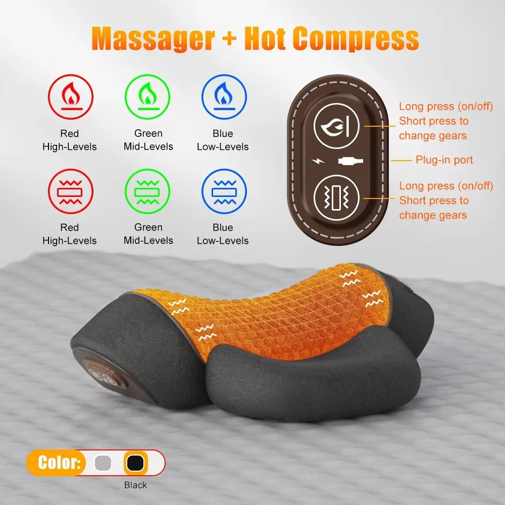 Cervical Neck Massager Pillow with Heating and Vibration for Back Support
